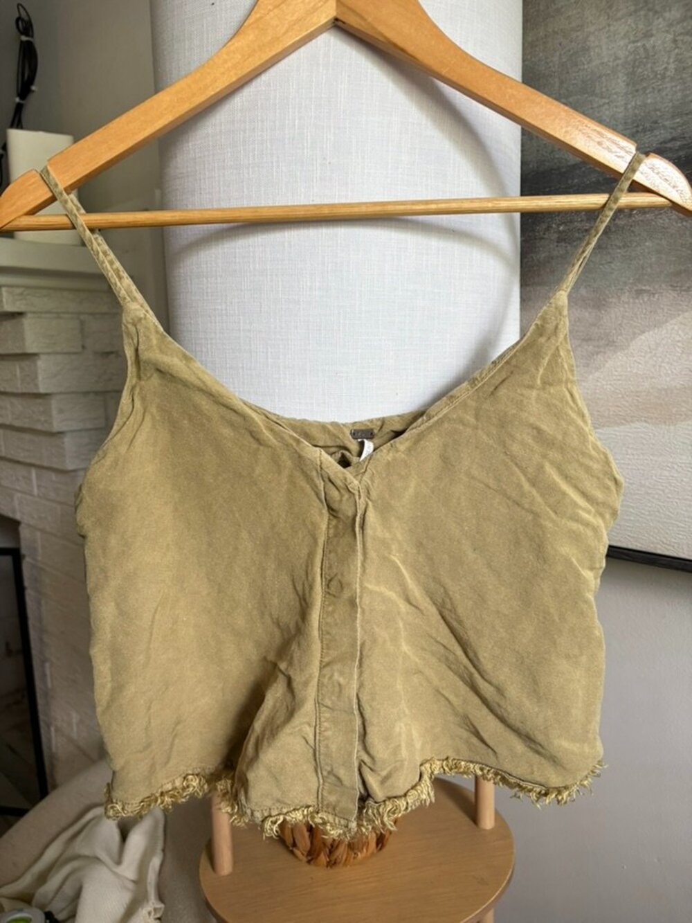YFB Olive Green Mineral Wash Raw Hem Crop Tank Top